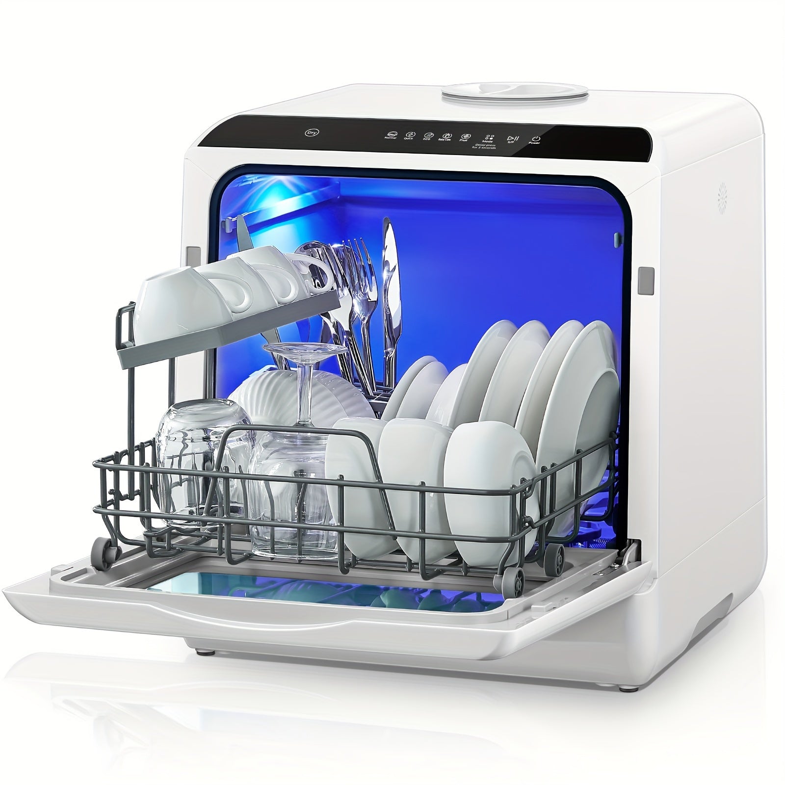 Countertop Mini Dishwasher, 5+1 Programs, Baby Care, Dual Spray, High-Temp Wash, Air Dry & Timer, 1.32gal Water Tank, No Installation Needed for Apartments, RVs