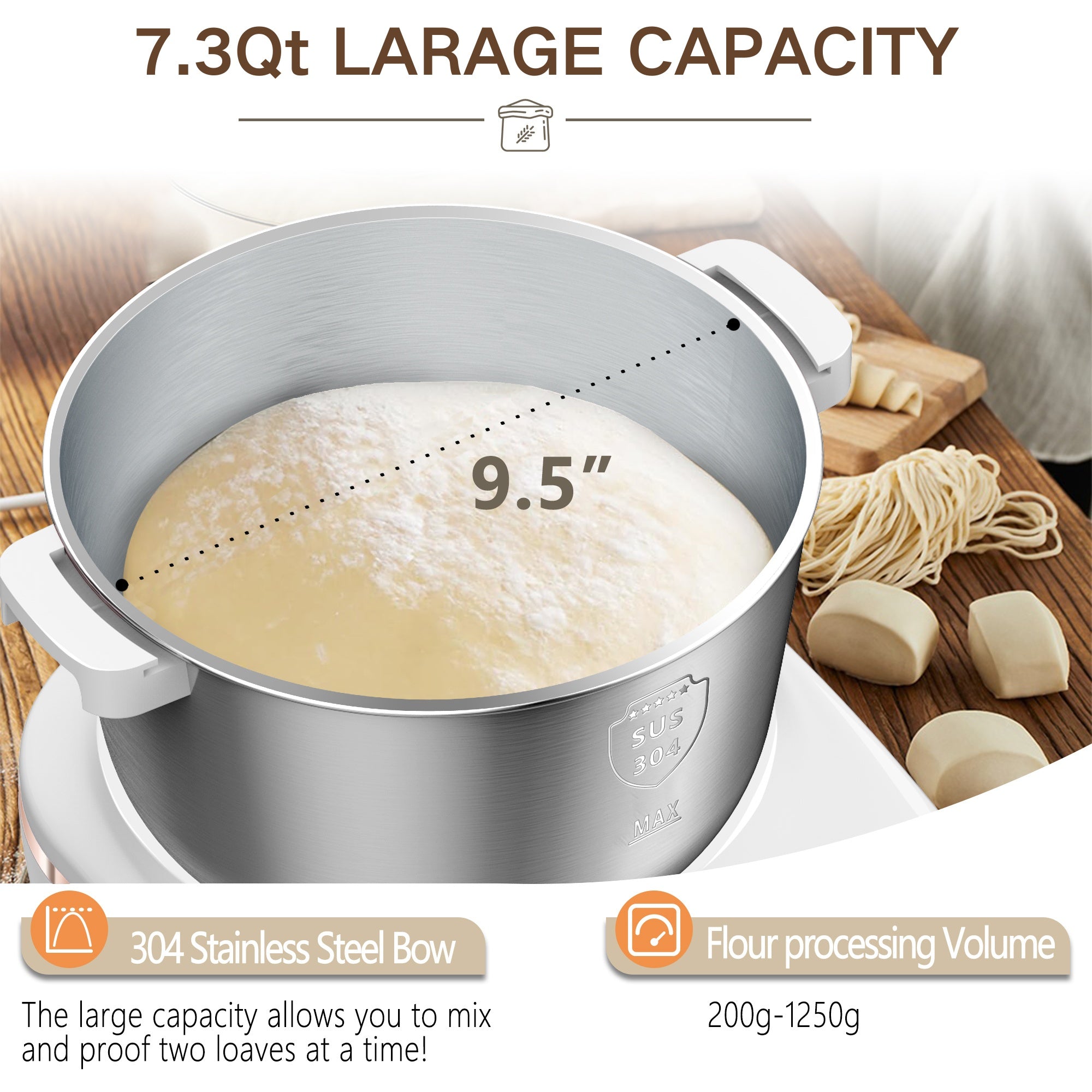 6-in-1 Electric Vertical Mixer, 400W 6-Speed with Pulse, 6.3QT Stainless Steel Bowl, Includes Dough Hook, Beater, Juicer, Meat Grinder & Noodle Press
