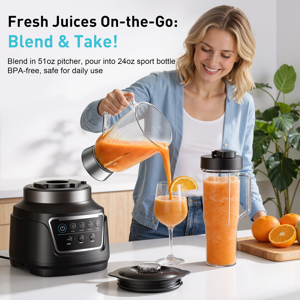 Professional Countertop Blender, Max 2400W 25000RPM, 68Oz Capacity & 2 Containers, Multi-use for Sorbet, Smoothies, Juice, Ice Slushie & Grinding