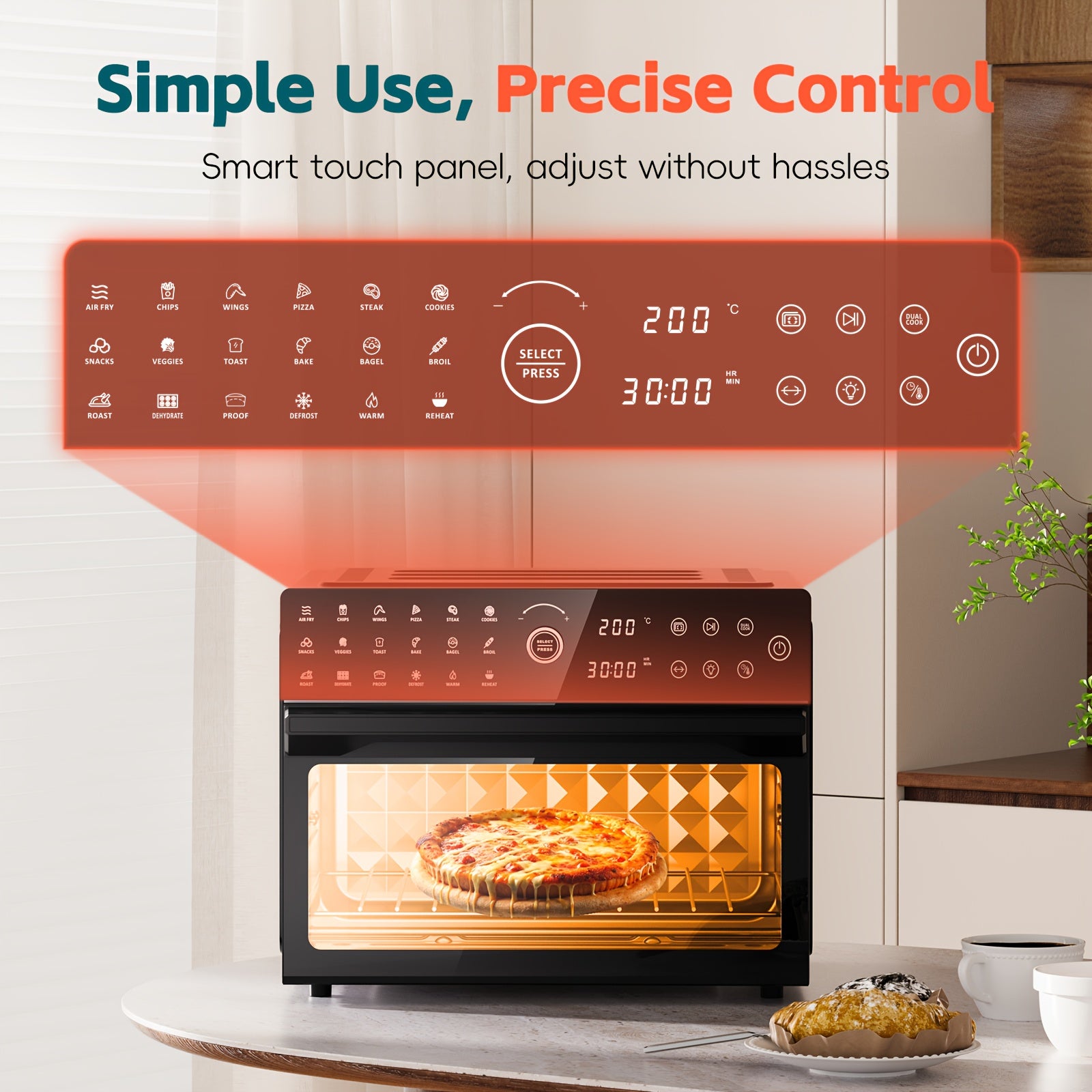 Extra Large 32-Quart Air Fryer, Digital Air Fryer Oven, and Toaster Oven Combo - 20-in-1 Countertop Convection Oven with 13" Pizza Pan, 7 Accessories, Clear Door, 1800W Dual Cooking, 360° Hot Air Circulation for Healthy Meals - Black