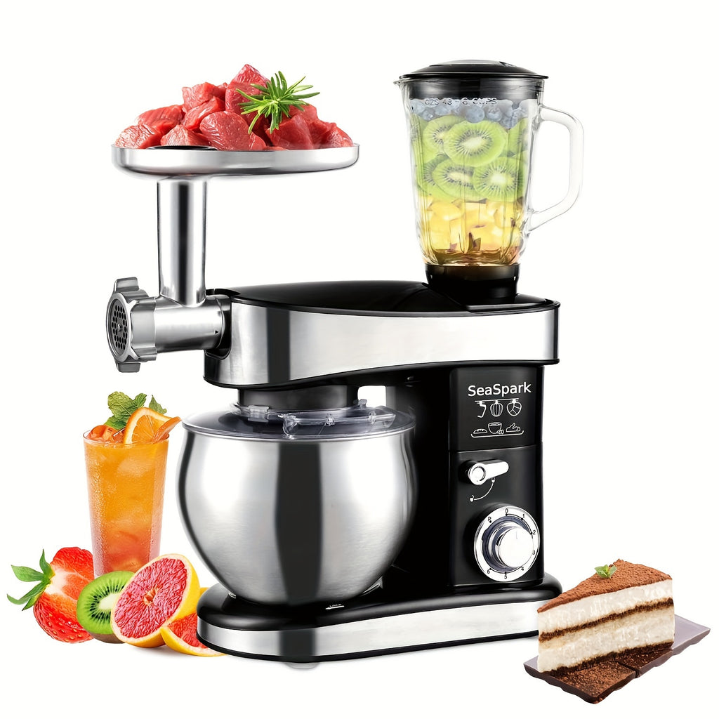 5-IN-1 Kitchen Electric Mixer, 6-Speed & Pulse Function, Tilting Stand Mixer, 6.4QT Stainless Steel Bowl with Dough Hook, Egg Beater and Spatula