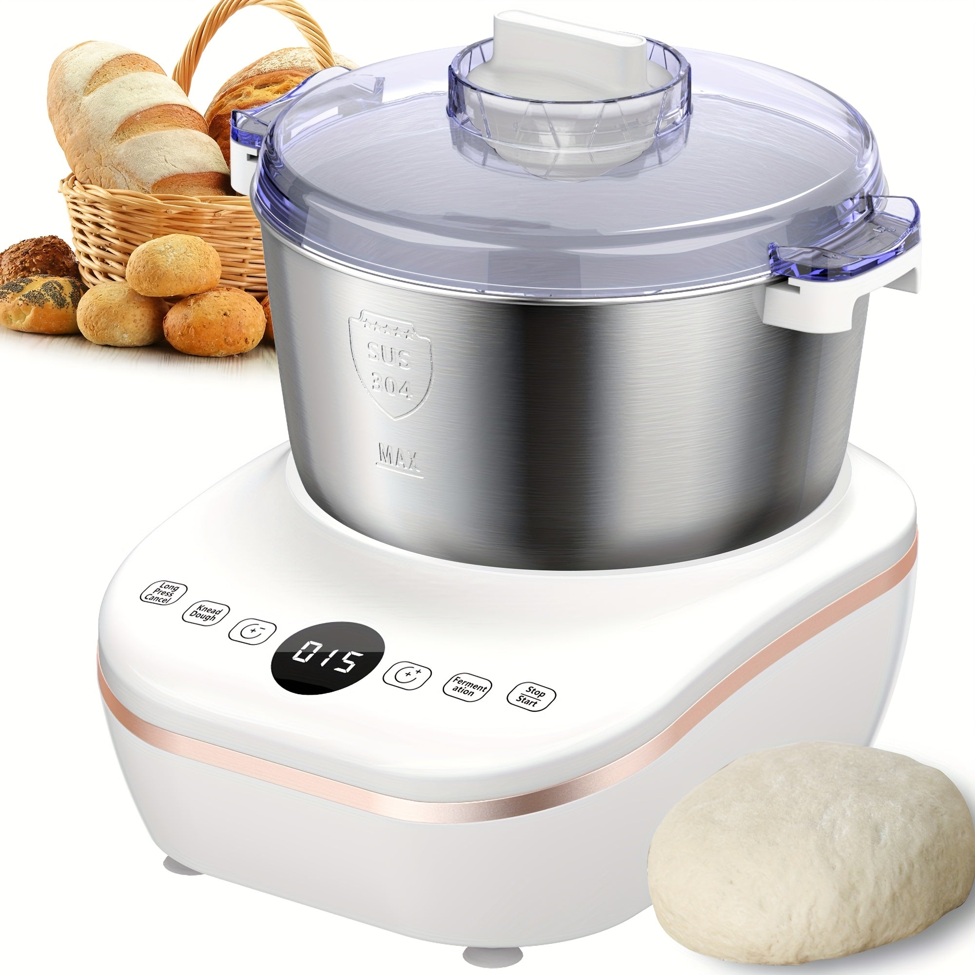 6-in-1 Electric Vertical Mixer, 400W 6-Speed with Pulse, 6.3QT Stainless Steel Bowl, Includes Dough Hook, Beater, Juicer, Meat Grinder & Noodle Press