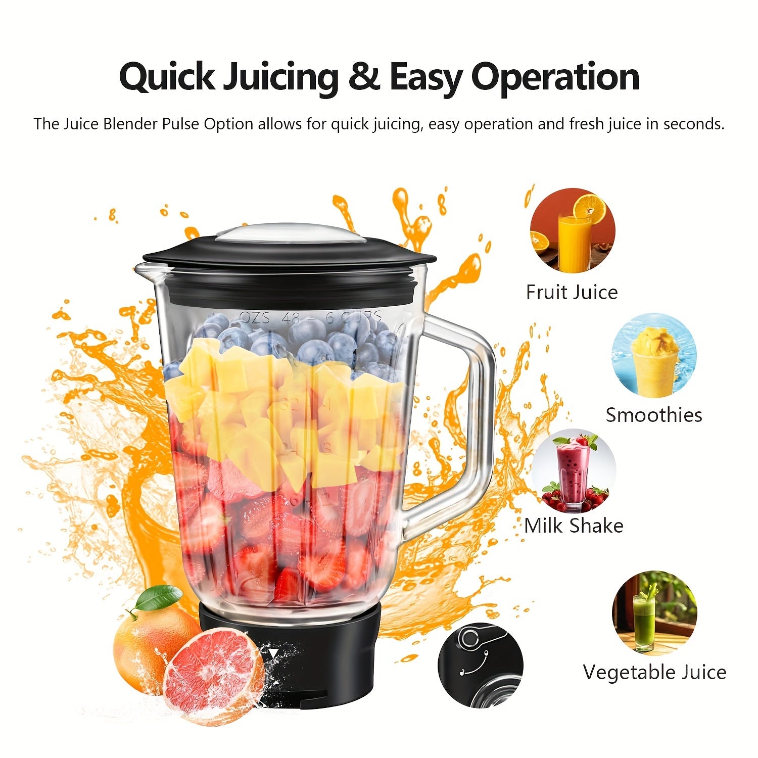5-IN-1 Kitchen Electric Mixer, 6-Speed & Pulse Function, Tilting Stand Mixer, 6.4QT Stainless Steel Bowl with Dough Hook, Egg Beater and Spatula