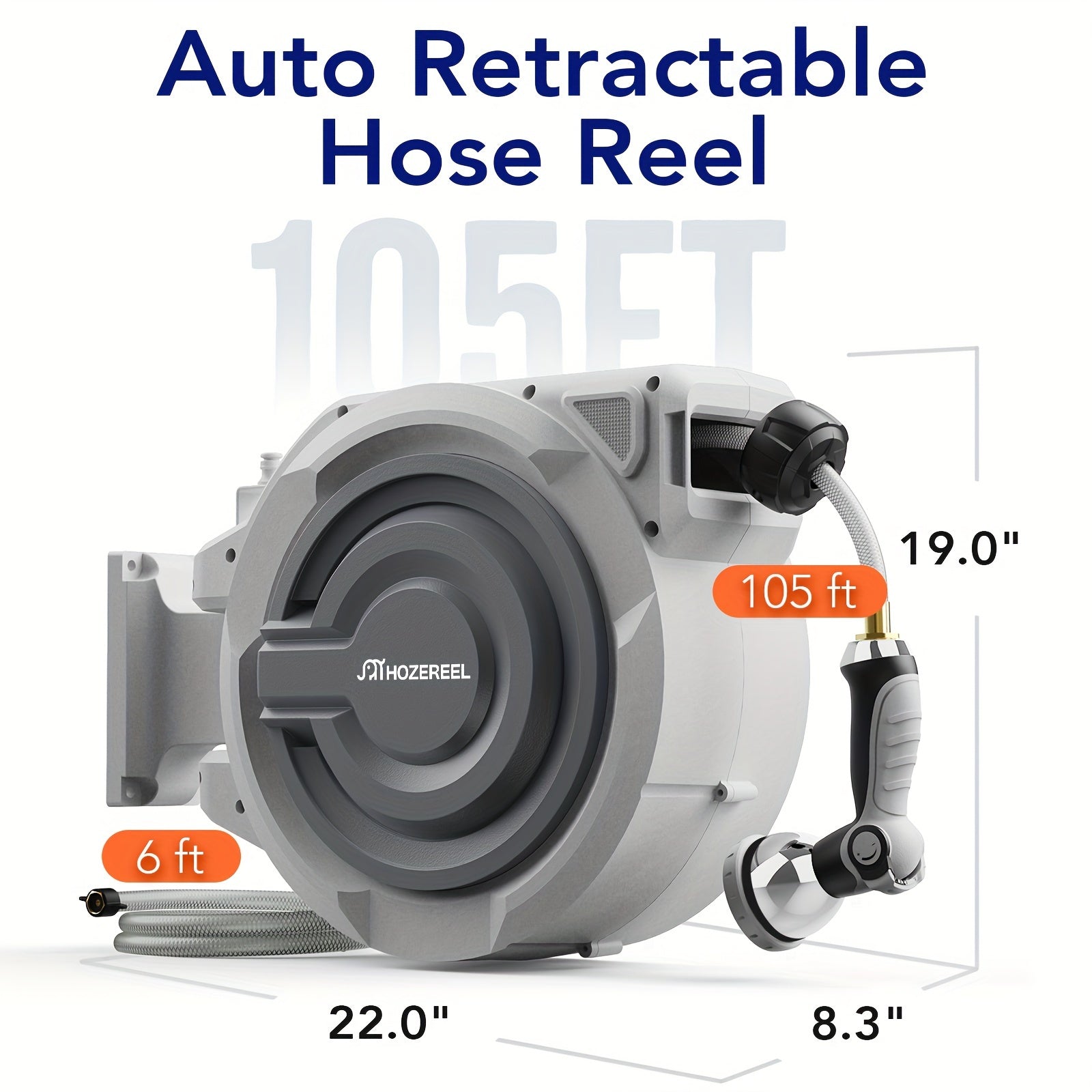 110FT x 1/2" Garden Hose Reel, Wall Mount Enclosed Storage Reel, Auto Self-Retract, Any Length Lock & 10 Spray Nozzle, Grey