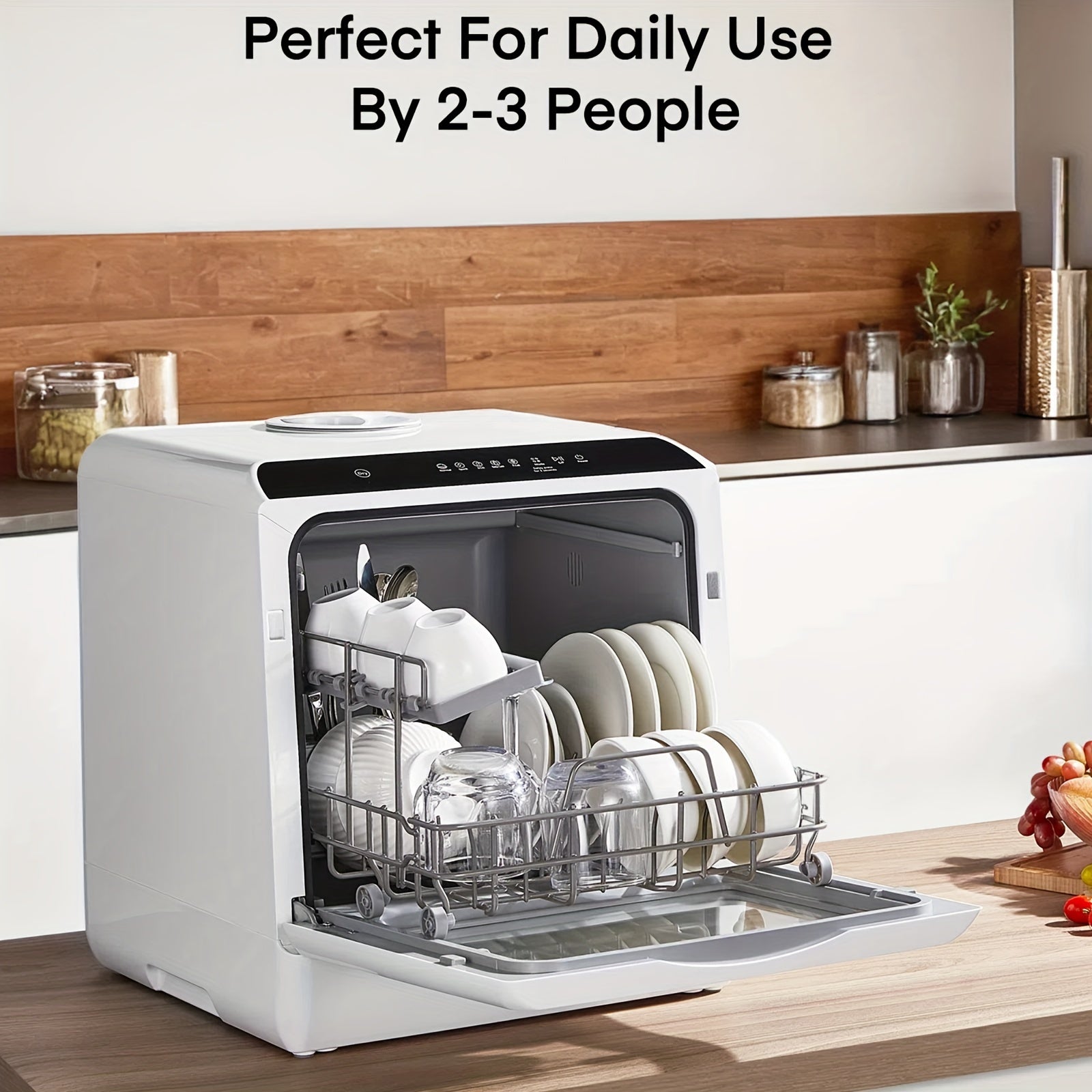 Countertop Mini Dishwasher, 5+1 Programs, Baby Care, Dual Spray, High-Temp Wash, Air Dry & Timer, 1.32gal Water Tank, No Installation Needed for Apartments, RVs