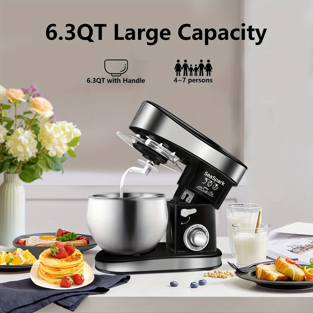 5-IN-1 Kitchen Electric Mixer, 6-Speed & Pulse Function, Tilting Stand Mixer, 6.4QT Stainless Steel Bowl with Dough Hook, Egg Beater and Spatula