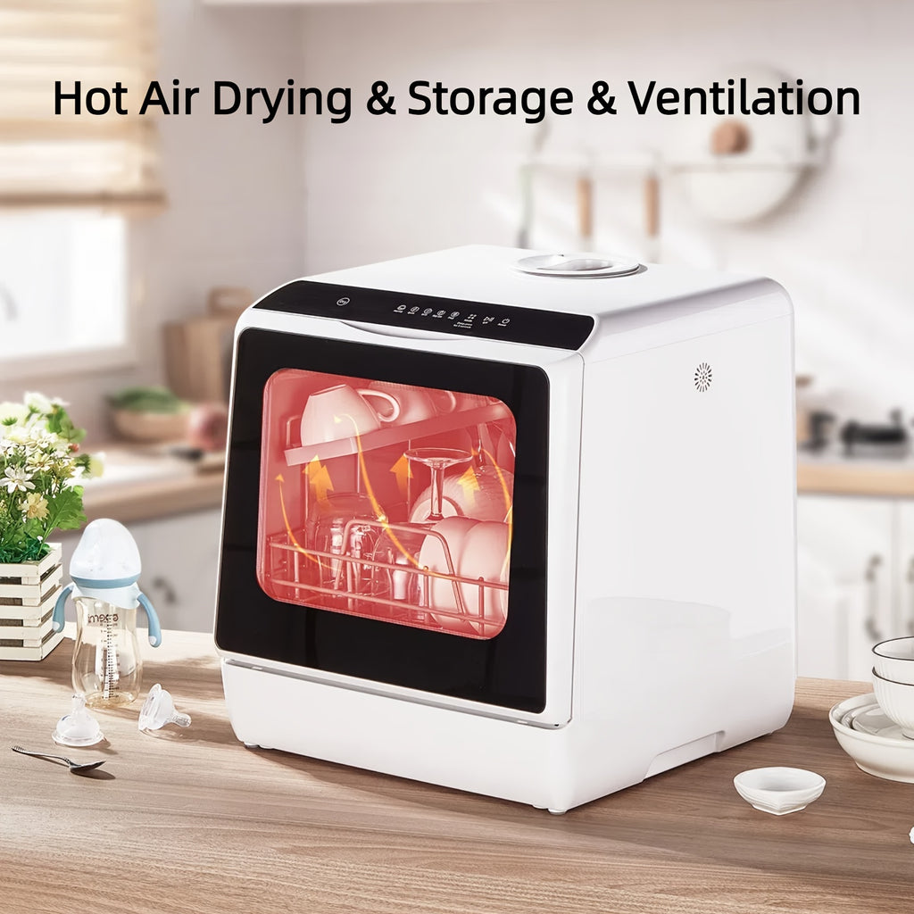 Countertop Mini Dishwasher, 5+1 Programs, Baby Care, Dual Spray, High-Temp Wash, Air Dry & Timer, 1.32gal Water Tank, No Installation Needed for Apartments, RVs