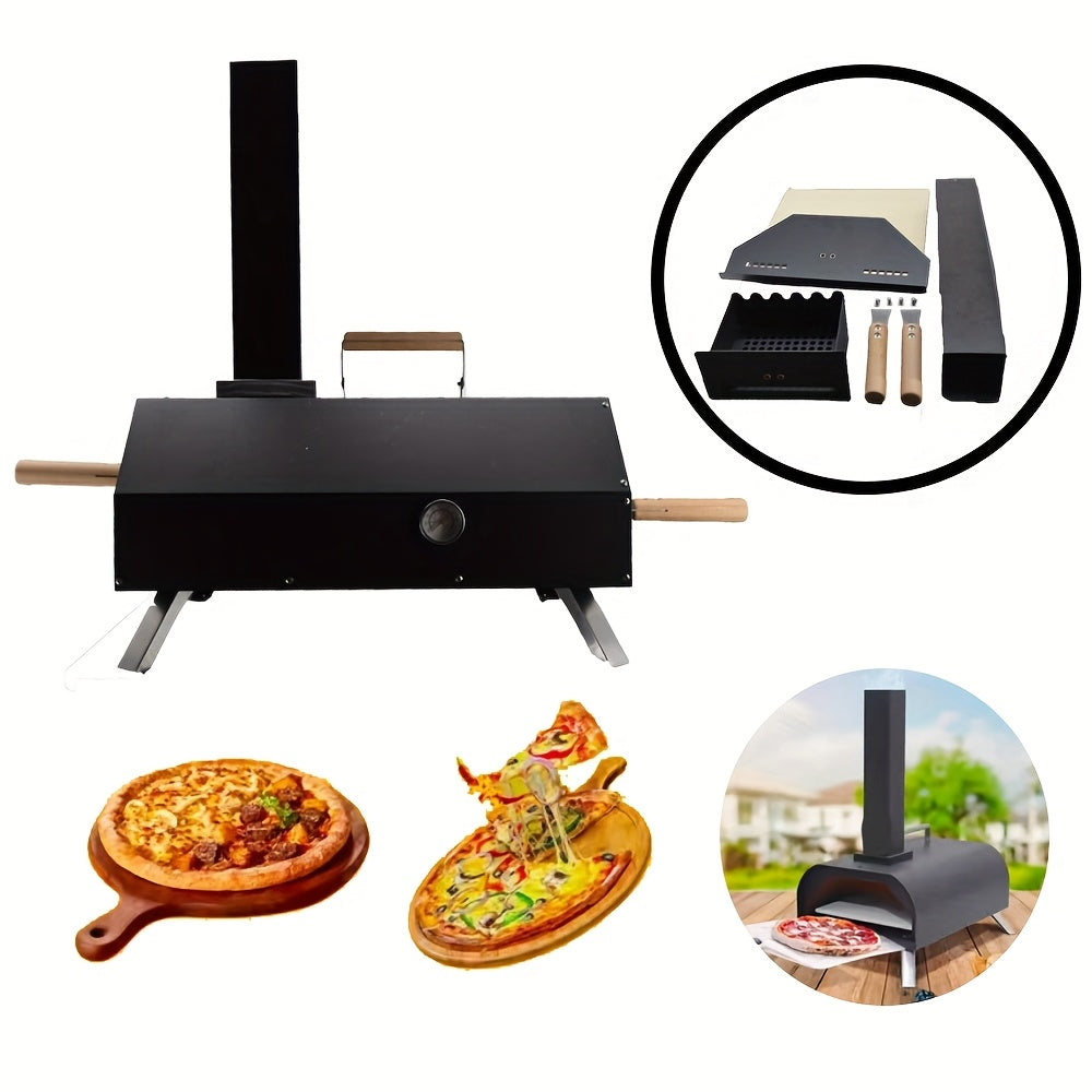 Outdoor Pizza Oven, Designed for Grilling And Baking, with Dual Functionality for Pizzas And Barbecues, Includes an 11-Inch Pizza Stone, Made of Portable Stainless Steel, And Uses Wood Pellets