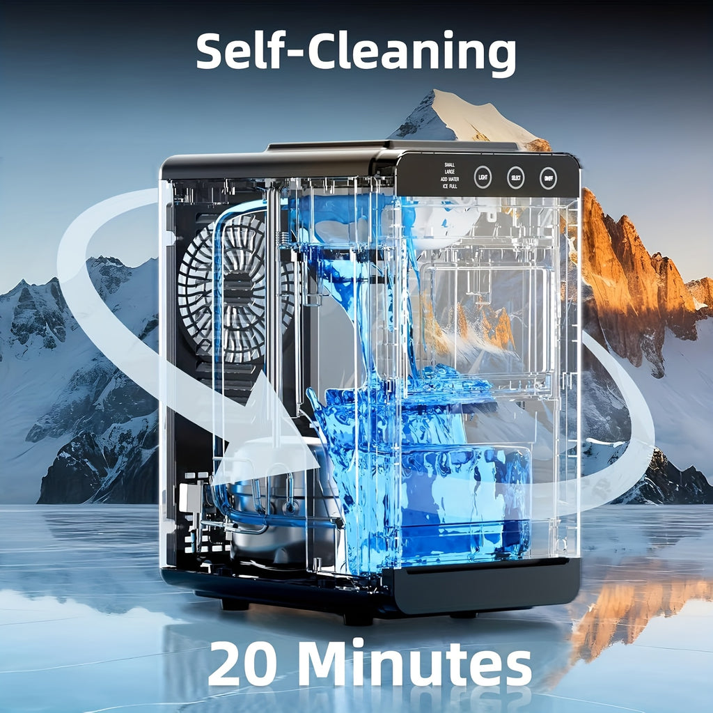 Countertop Ice Maker with Carry Handle, 26 Pounds Ice Per 24 Hours, 9 Cubes in 6 Mins, Portable Ice Machine with Basket & Scoop