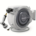 110FT x 1/2" Garden Hose Reel, Wall Mount Enclosed Storage Reel, Auto Self-Retract, Any Length Lock & 10 Spray Nozzle, Grey