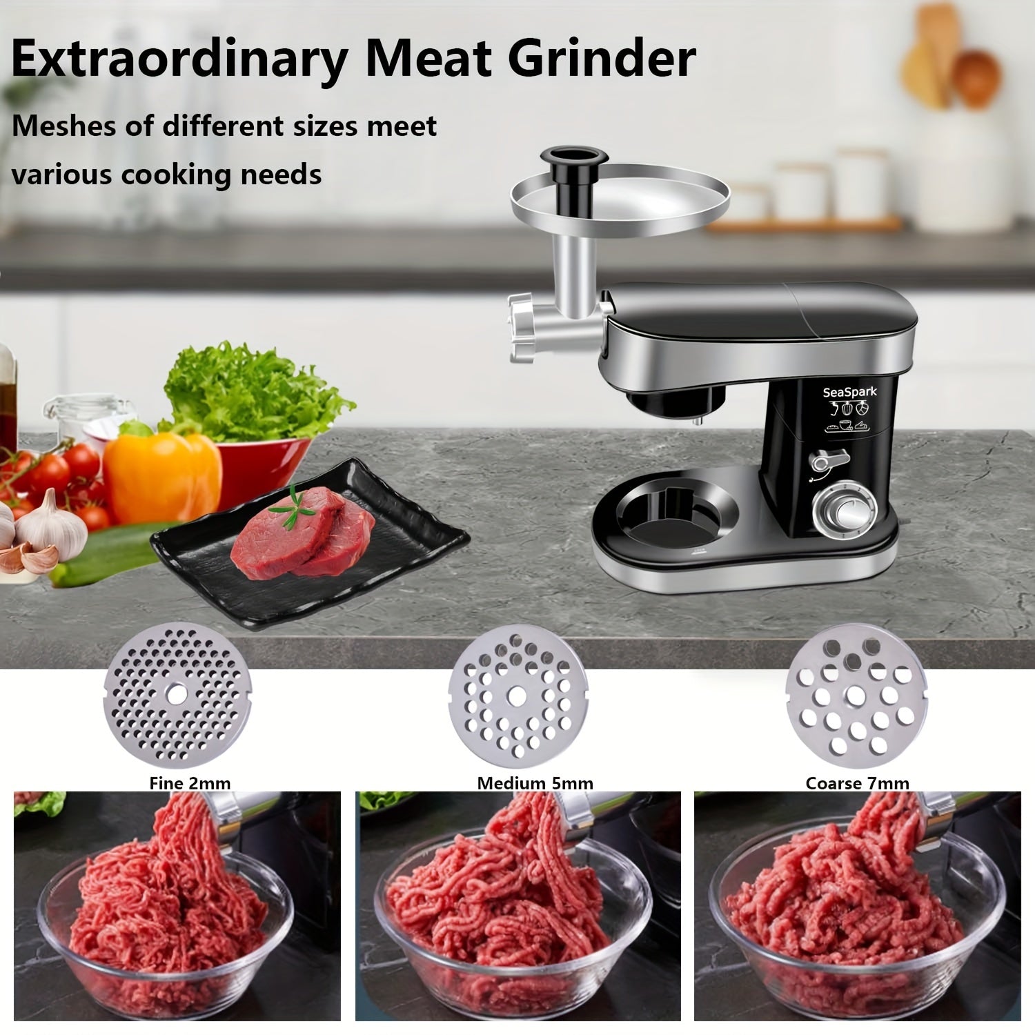 5-IN-1 Kitchen Electric Mixer, 6-Speed & Pulse Function, Tilting Stand Mixer, 6.4QT Stainless Steel Bowl with Dough Hook, Egg Beater and Spatula