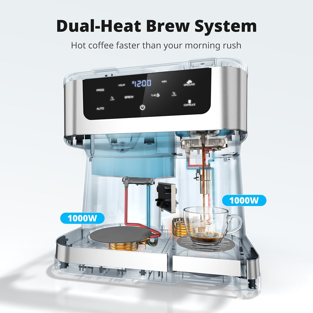 20 Bar Espresso & Cappuccino Machine, Dual Boiler, Touch Control, Automatic Milk Frother, Dual Wall Filters, Ideal for Family Gatherings & Holiday Gifts