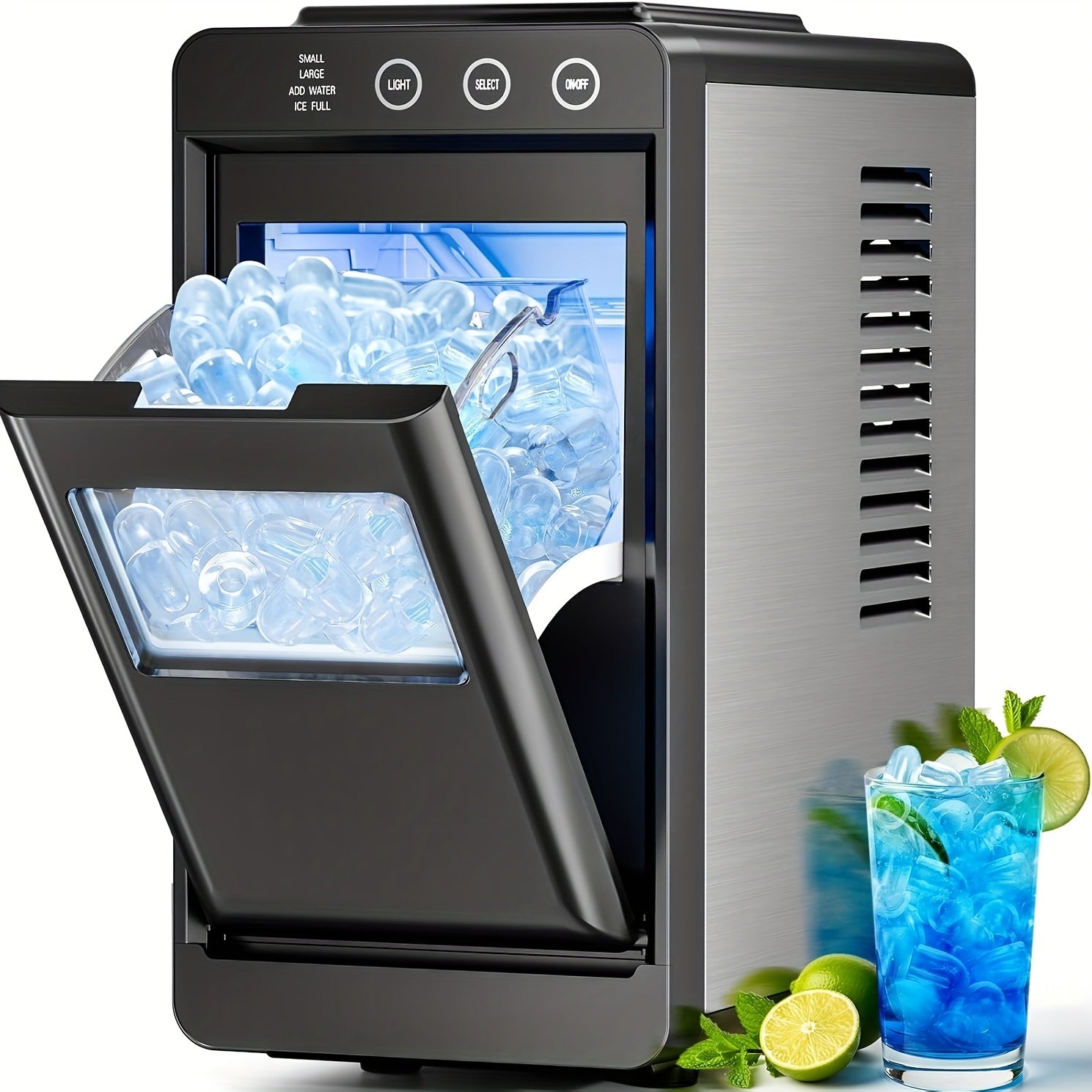 Countertop Ice Maker with Carry Handle, 26 Pounds Ice Per 24 Hours, 9 Cubes in 6 Mins, Portable Ice Machine with Basket & Scoop