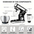 5-IN-1 Kitchen Electric Mixer, 6-Speed & Pulse Function, Tilting Stand Mixer, 6.4QT Stainless Steel Bowl with Dough Hook, Egg Beater and Spatula