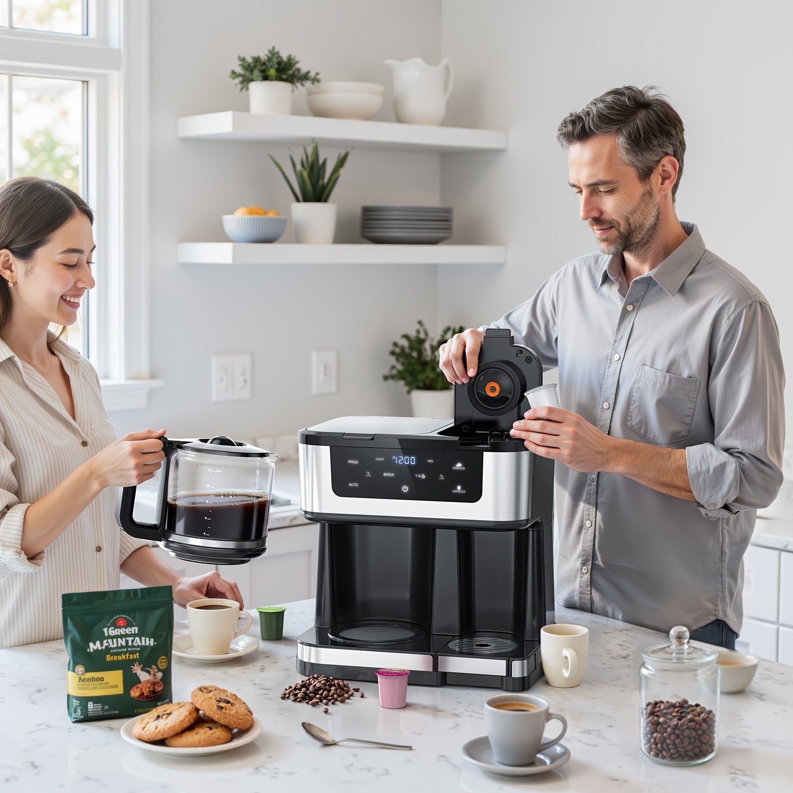 20 Bar Espresso & Cappuccino Machine, Dual Boiler, Touch Control, Automatic Milk Frother, Dual Wall Filters, Ideal for Family Gatherings & Holiday Gifts