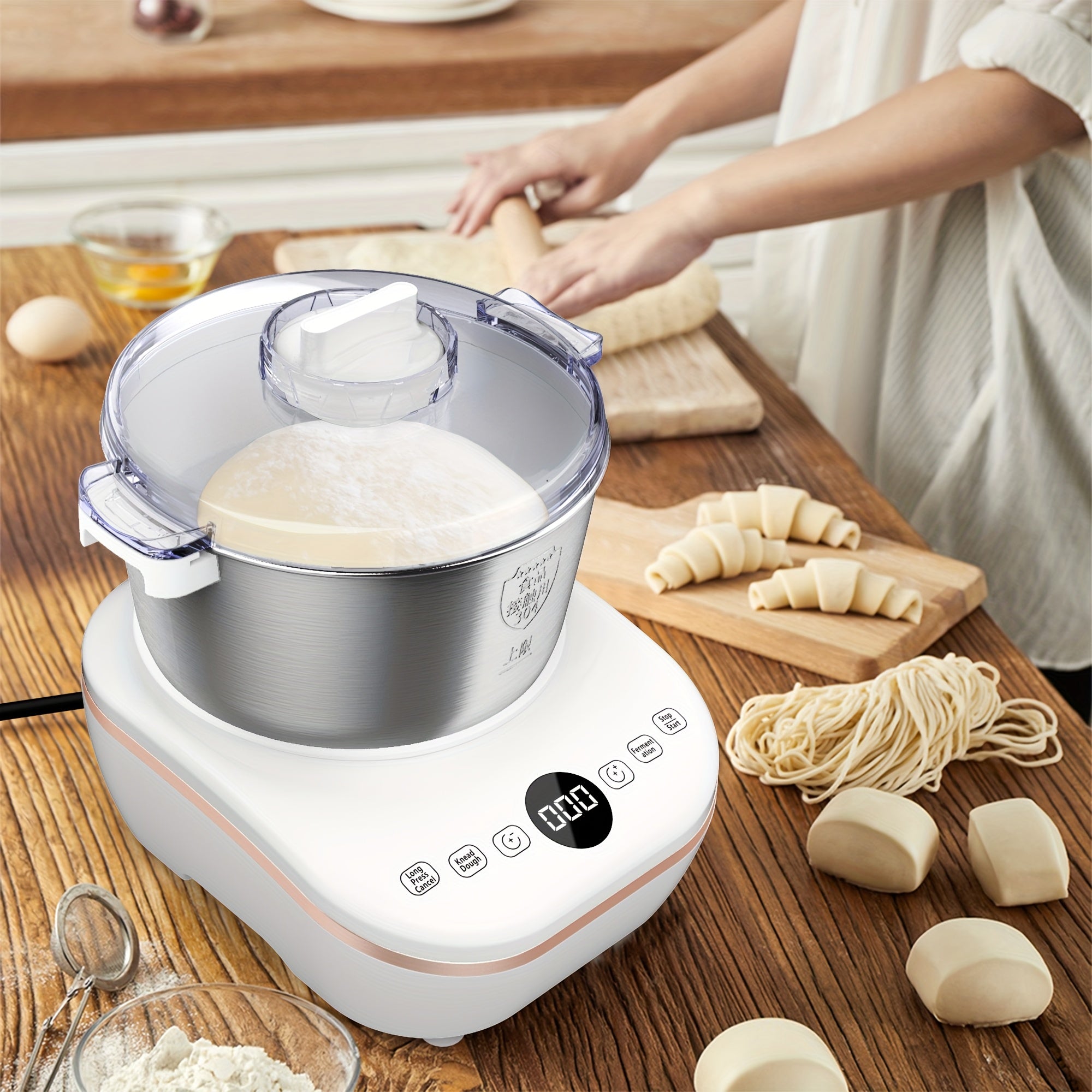 6-in-1 Electric Vertical Mixer, 400W 6-Speed with Pulse, 6.3QT Stainless Steel Bowl, Includes Dough Hook, Beater, Juicer, Meat Grinder & Noodle Press