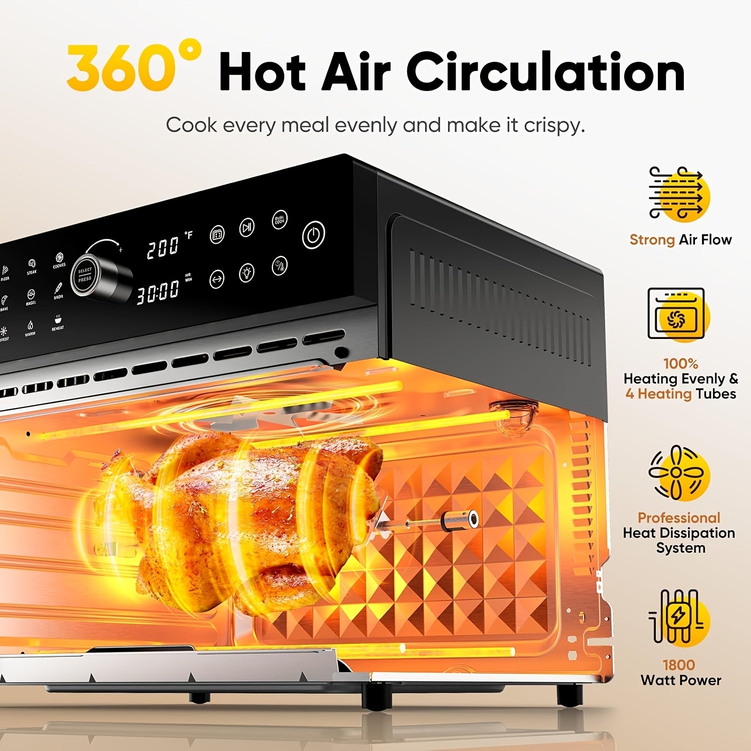 Extra Large 32-Quart Air Fryer, Digital Air Fryer Oven, and Toaster Oven Combo - 20-in-1 Countertop Convection Oven with 13" Pizza Pan, 7 Accessories, Clear Door, 1800W Dual Cooking, 360° Hot Air Circulation for Healthy Meals - Black