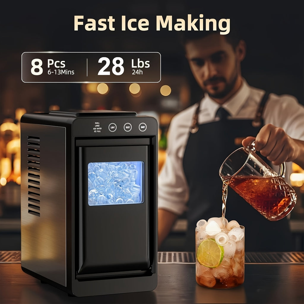 Countertop Ice Maker with Carry Handle, 26 Pounds Ice Per 24 Hours, 9 Cubes in 6 Mins, Portable Ice Machine with Basket & Scoop