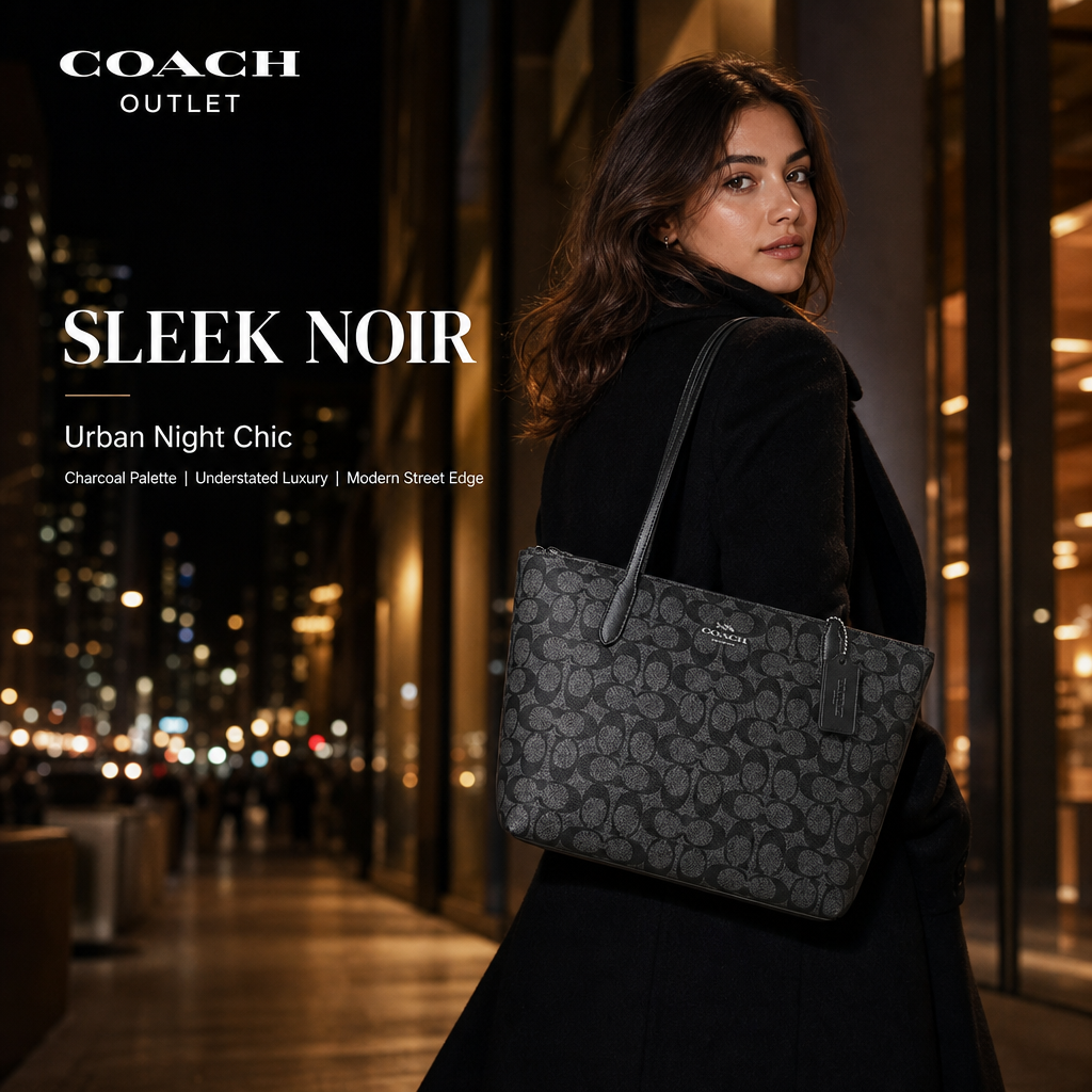Coach Signature Zip‑Top Tote Bag, Classic Coated Canvas Shoulder Handbag with Reinforced Leather Straps for Daily Work & Travel