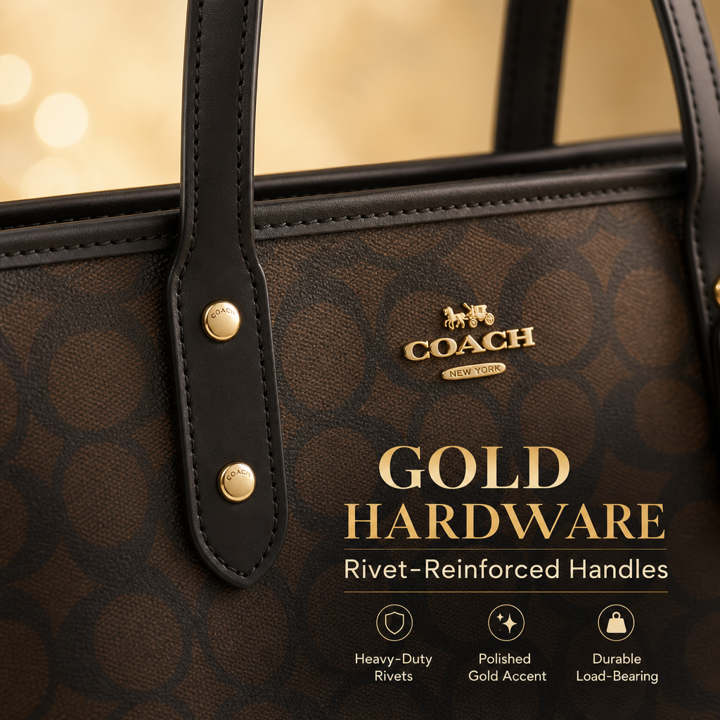 Coach Signature Monogram Tote Bag, Coated Canvas Shoulder Handbag with Reinforced Rivet Handles for Office Daily Travel