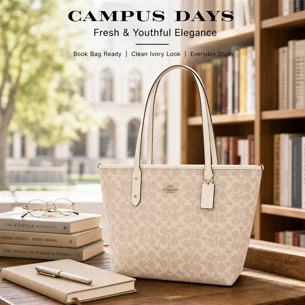Coach Signature Monogram Tote Bag, Coated Canvas Shoulder Handbag with Reinforced Rivet Handles for Office Daily Travel