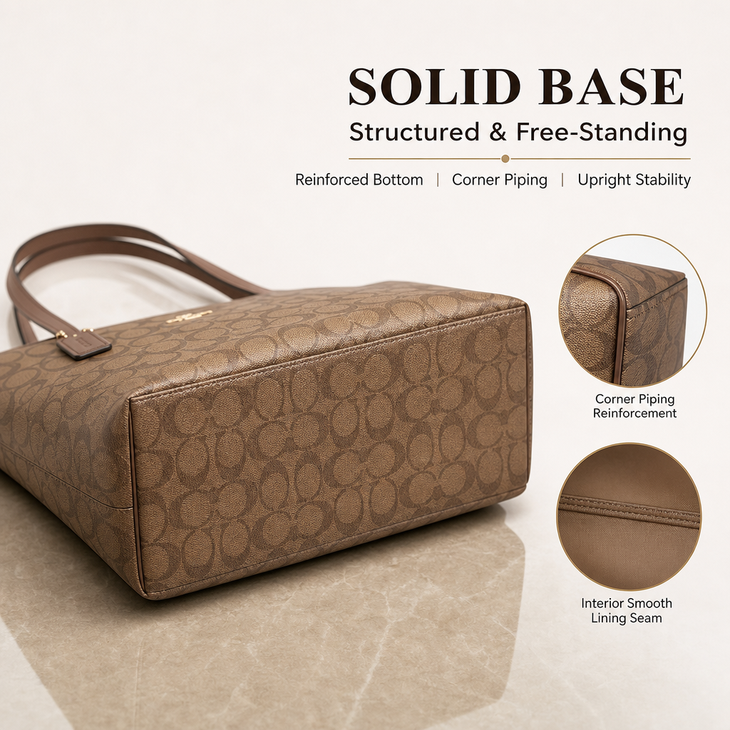 Coach Signature Monogram Tote Bag, Coated Canvas Shoulder Handbag with Reinforced Rivet Handles for Office Daily Travel