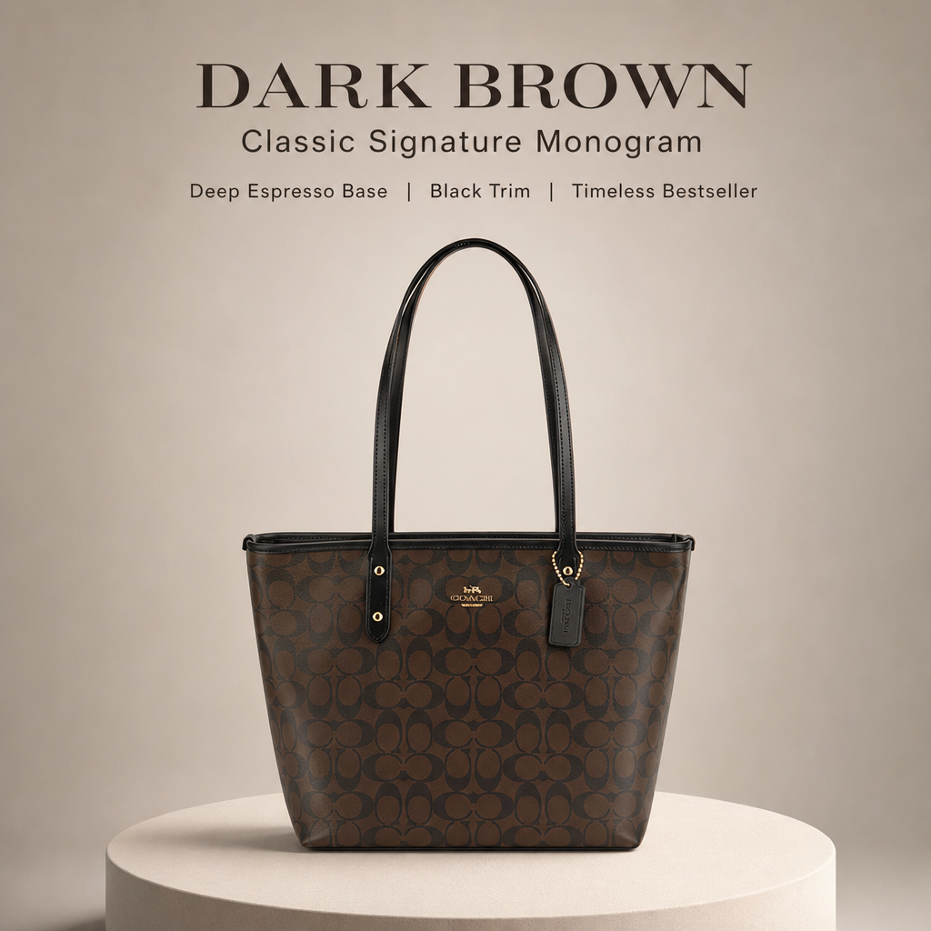 Coach Signature Monogram Tote Bag, Coated Canvas Shoulder Handbag with Reinforced Rivet Handles for Office Daily Travel