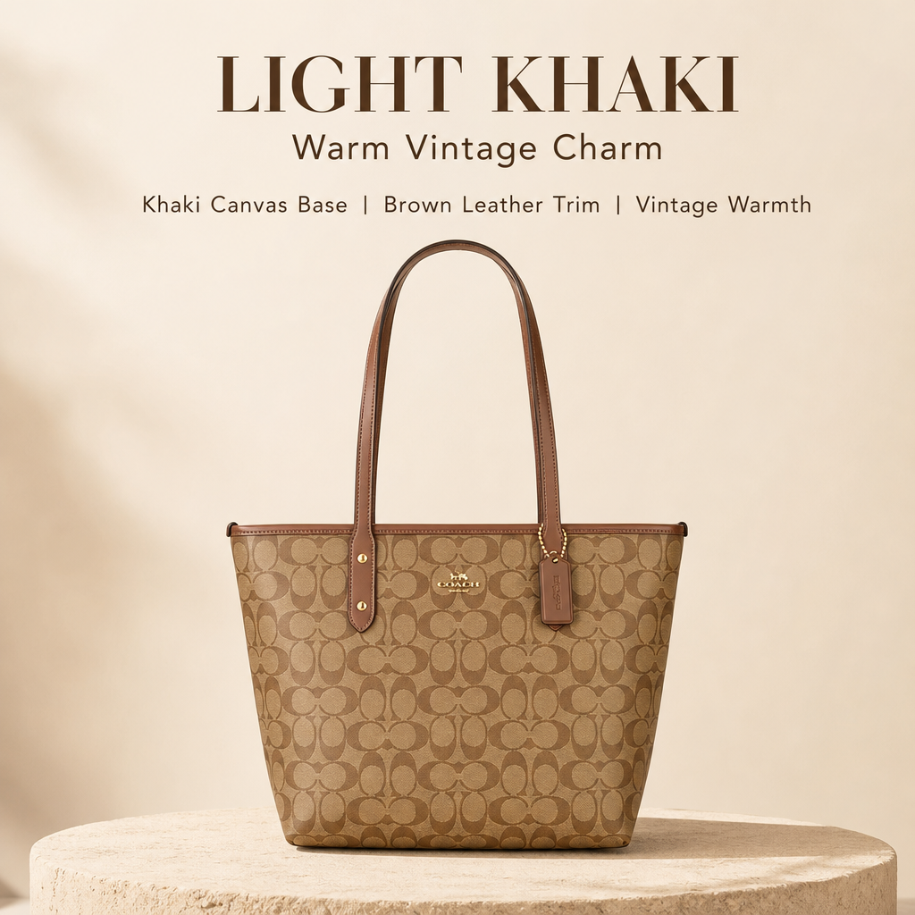 Coach Signature Monogram Tote Bag, Coated Canvas Shoulder Handbag with Reinforced Rivet Handles for Office Daily Travel