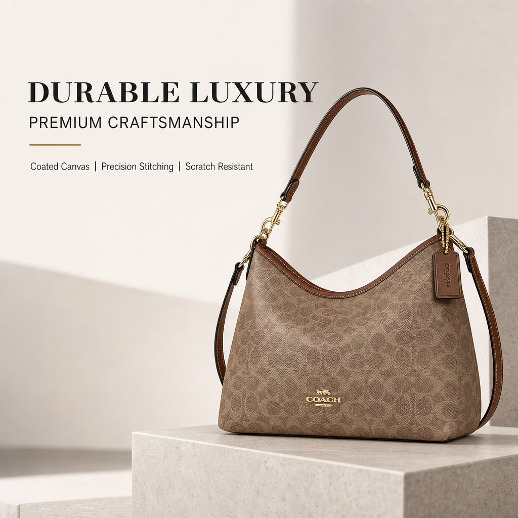Coach Signature Hobo Shoulder Bag, Convertible 2‑Way Crossbody Handbag in Coated Canvas for Women Daily Wear