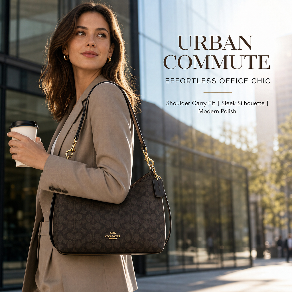 Coach Signature Hobo Shoulder Bag, Convertible 2‑Way Crossbody Handbag in Coated Canvas for Women Daily Wear