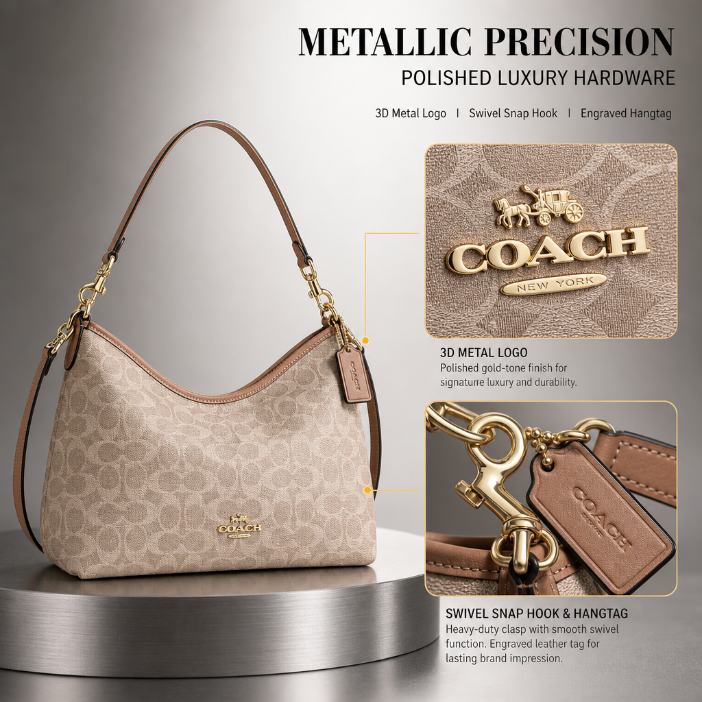 Coach Signature Hobo Shoulder Bag, Convertible 2‑Way Crossbody Handbag in Coated Canvas for Women Daily Wear