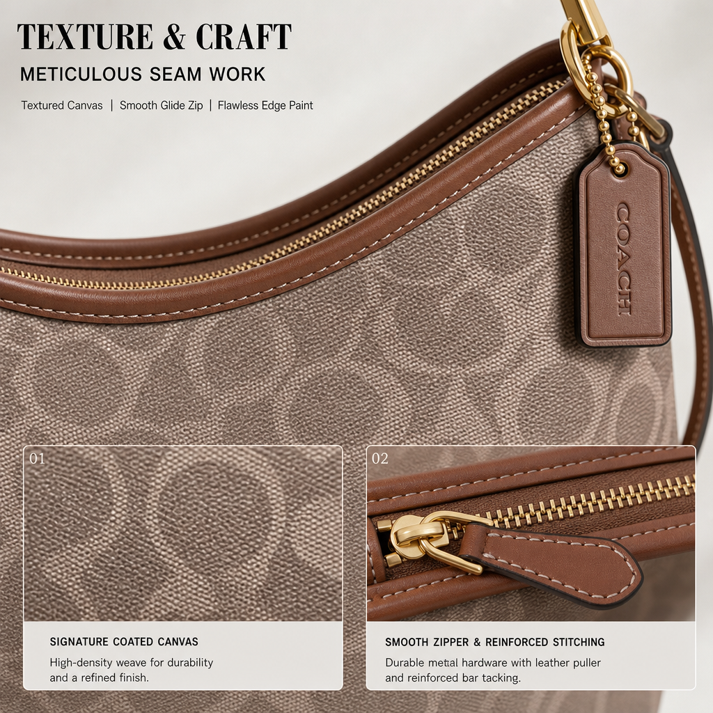 Coach Signature Hobo Shoulder Bag, Convertible 2‑Way Crossbody Handbag in Coated Canvas for Women Daily Wear