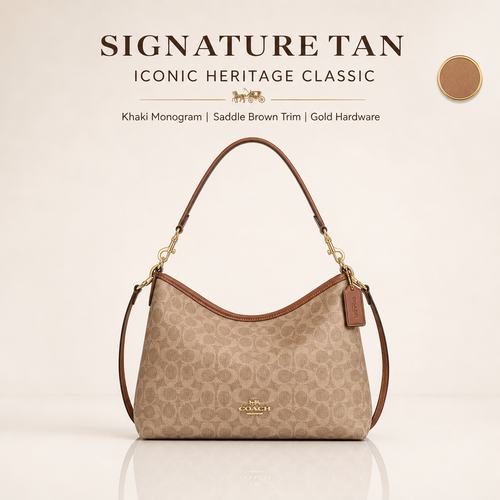 Coach Signature Hobo Shoulder Bag, Convertible 2‑Way Crossbody Handbag in Coated Canvas for Women Daily Wear