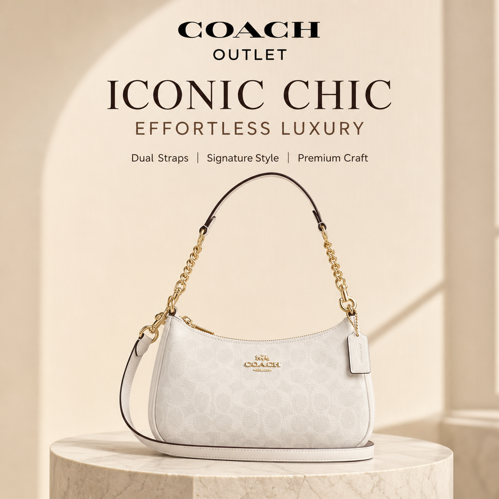 Coach Signature Zip Shoulder Bag, 2‑Way Chain Underarm Purse with Removable Crossbody Strap for Women