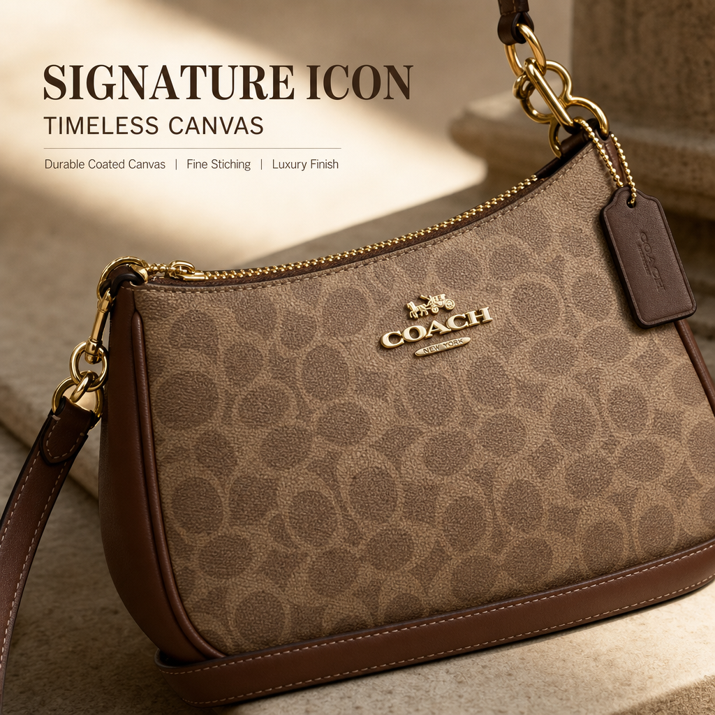 Coach Signature Zip Shoulder Bag, 2‑Way Chain Underarm Purse with Removable Crossbody Strap for Women
