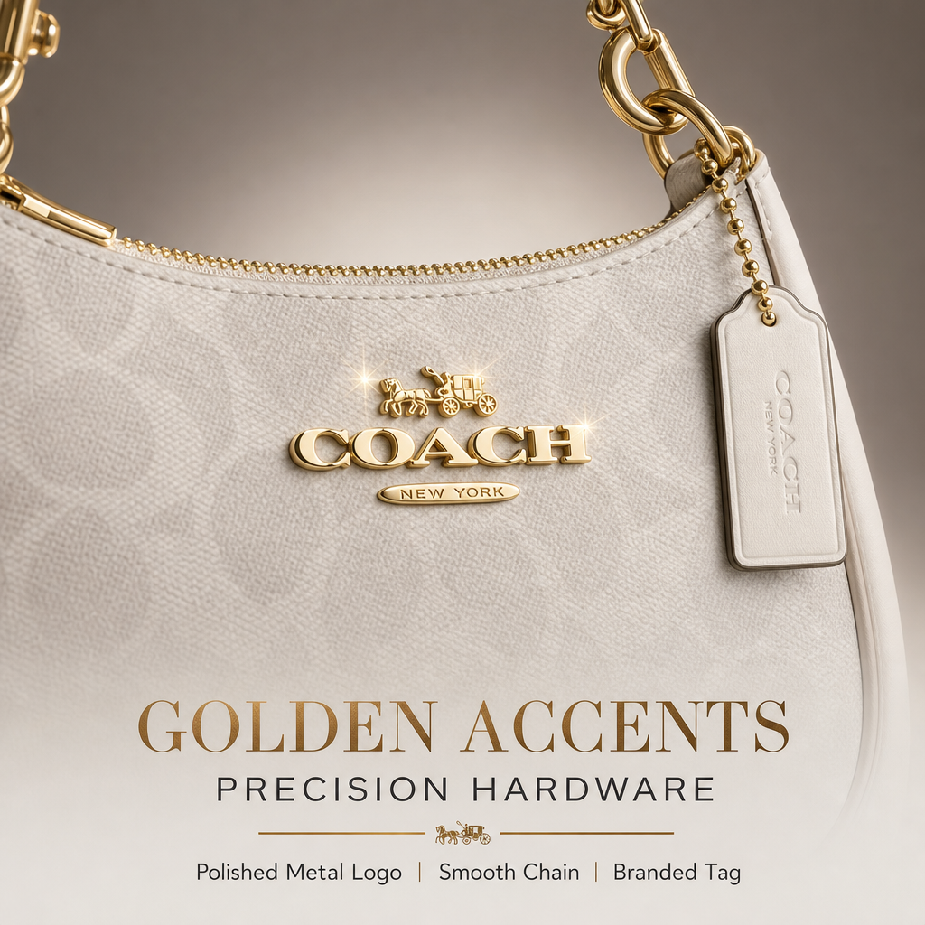 Coach Signature Zip Shoulder Bag, 2‑Way Chain Underarm Purse with Removable Crossbody Strap for Women