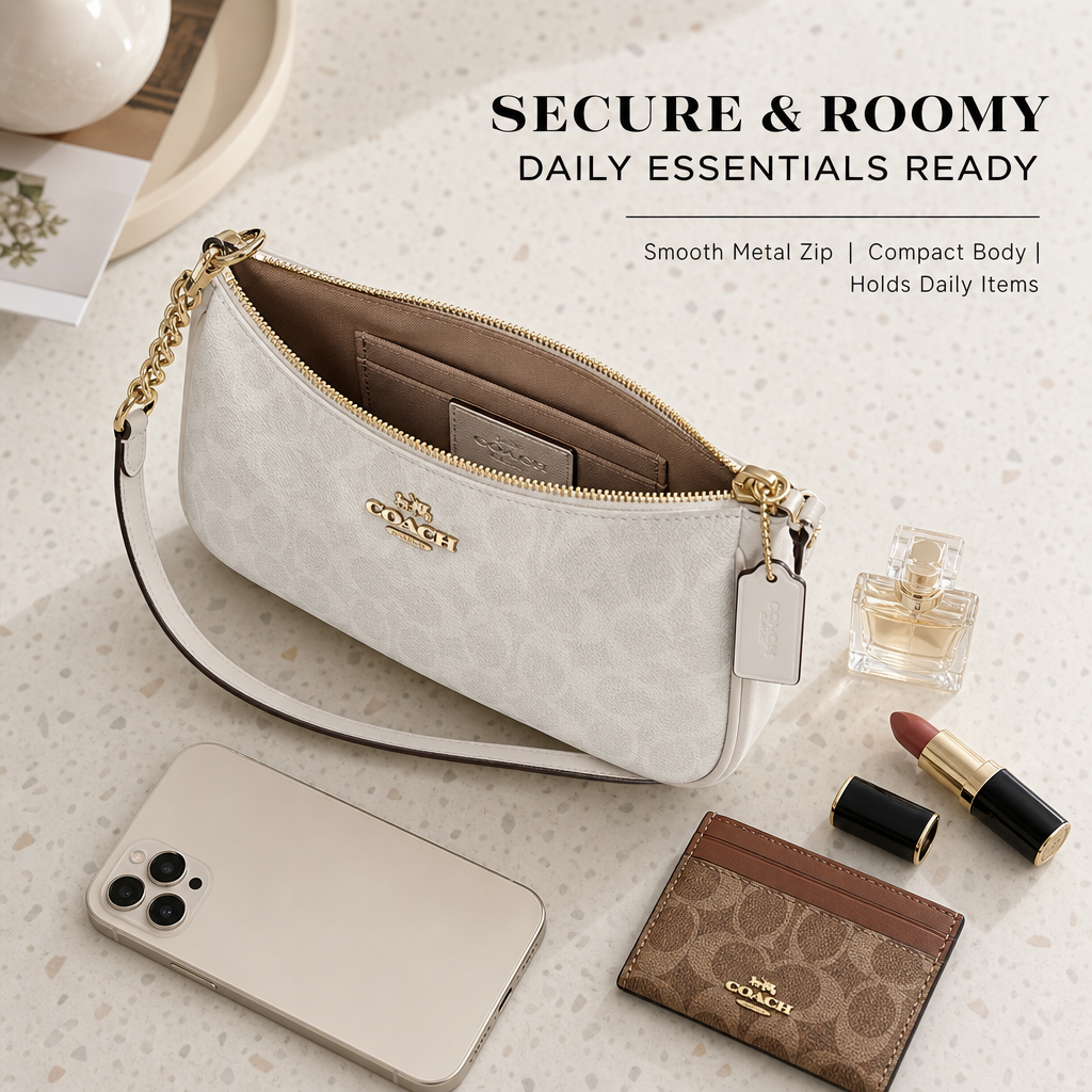 Coach Signature Zip Shoulder Bag, 2‑Way Chain Underarm Purse with Removable Crossbody Strap for Women