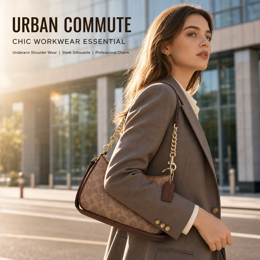 Coach Signature Zip Shoulder Bag, 2‑Way Chain Underarm Purse with Removable Crossbody Strap for Women