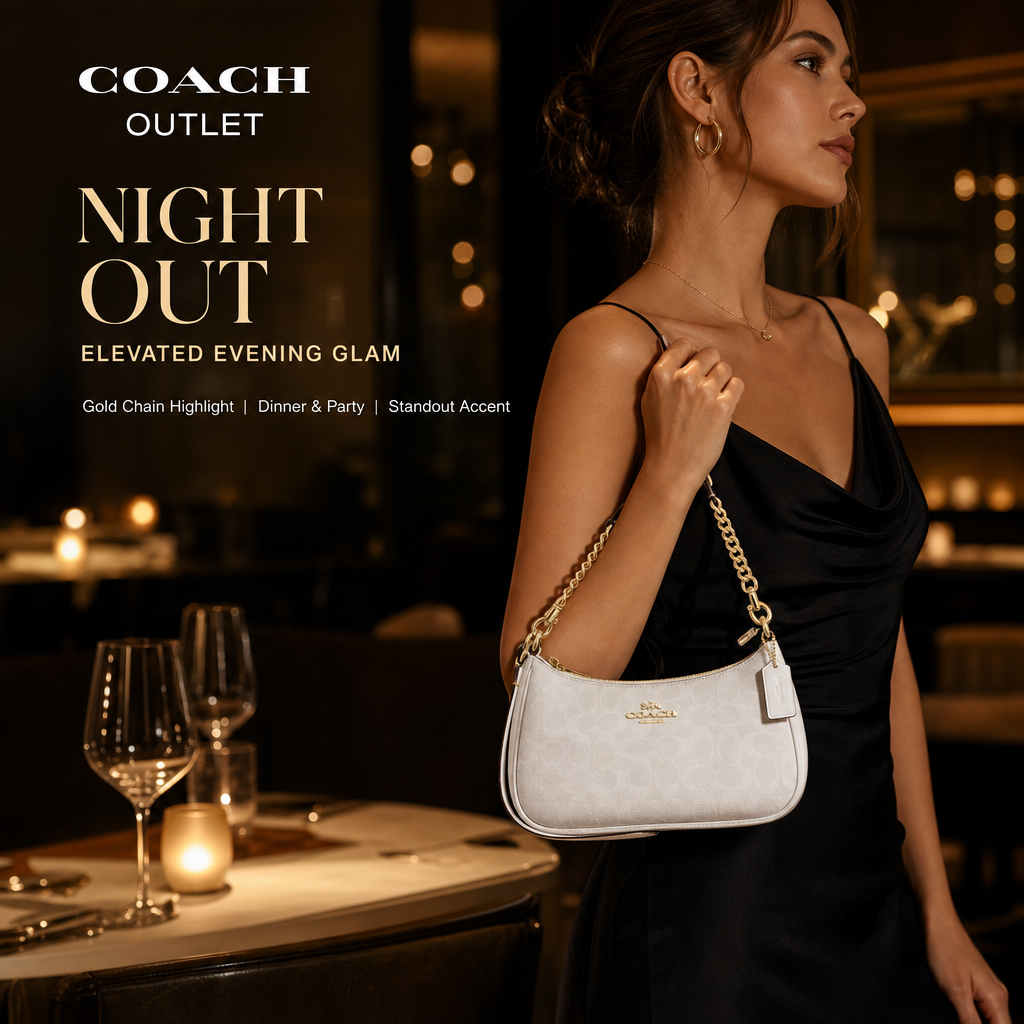 Coach Signature Zip Shoulder Bag, 2‑Way Chain Underarm Purse with Removable Crossbody Strap for Women