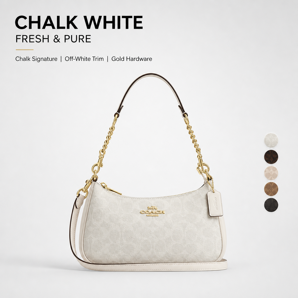 Coach Signature Zip Shoulder Bag, 2‑Way Chain Underarm Purse with Removable Crossbody Strap for Women