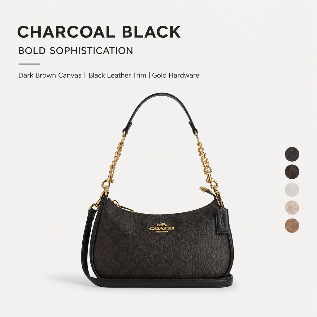 Coach Signature Zip Shoulder Bag, 2‑Way Chain Underarm Purse with Removable Crossbody Strap for Women