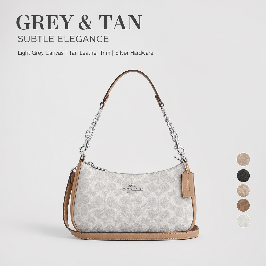 Coach Signature Zip Shoulder Bag, 2‑Way Chain Underarm Purse with Removable Crossbody Strap for Women