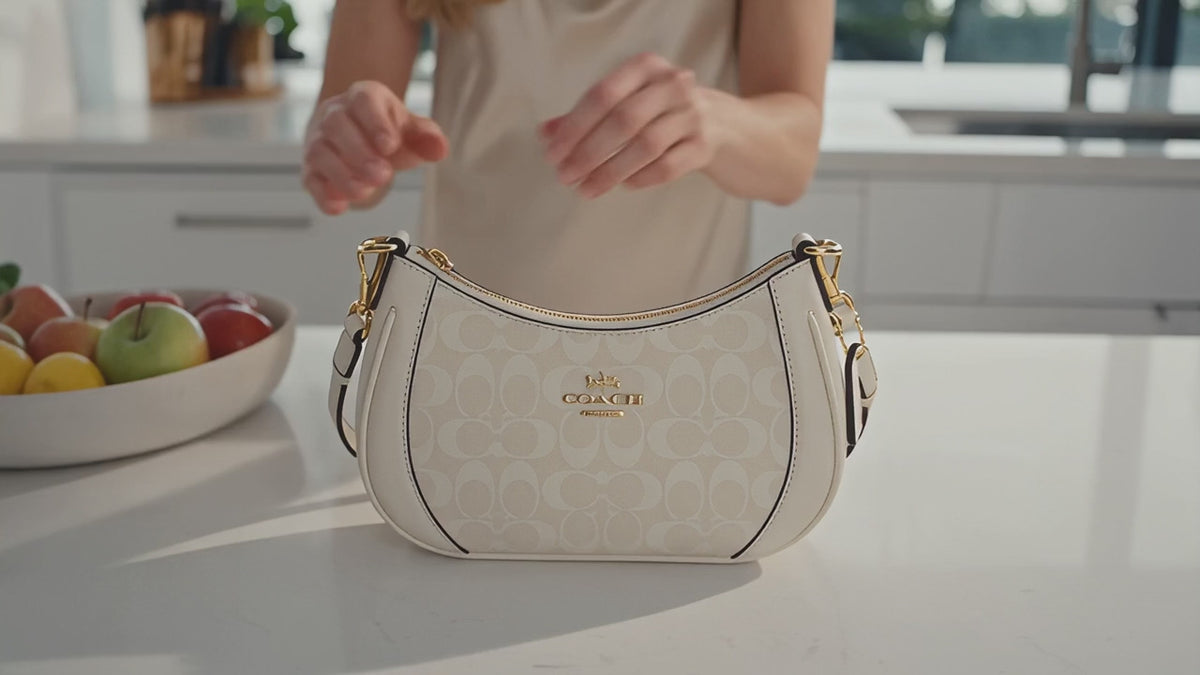 Coach Signature Zip Shoulder Bag, 2‑Way Chain Underarm Purse with Removable Crossbody Strap for Women