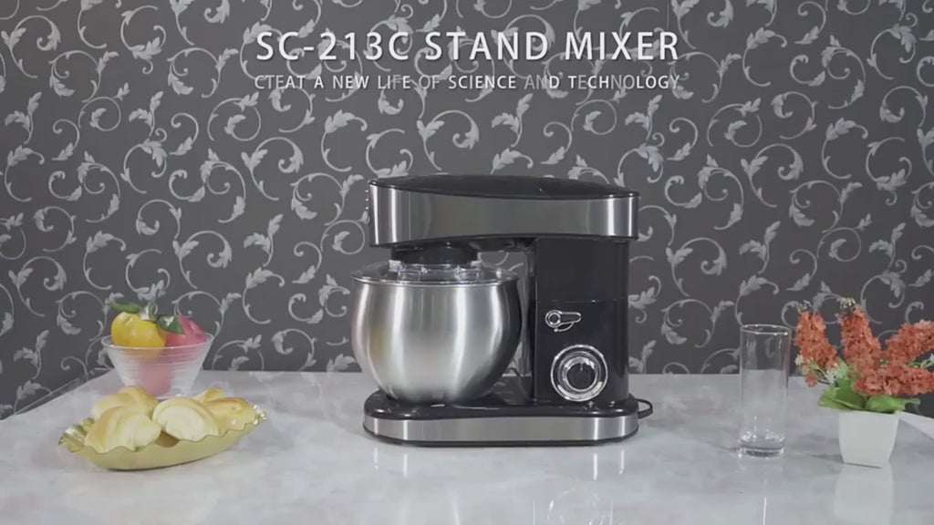 5-IN-1 Kitchen Electric Mixer, 6-Speed & Pulse Function, Tilting Stand Mixer, 6.4QT Stainless Steel Bowl with Dough Hook, Egg Beater and Spatula